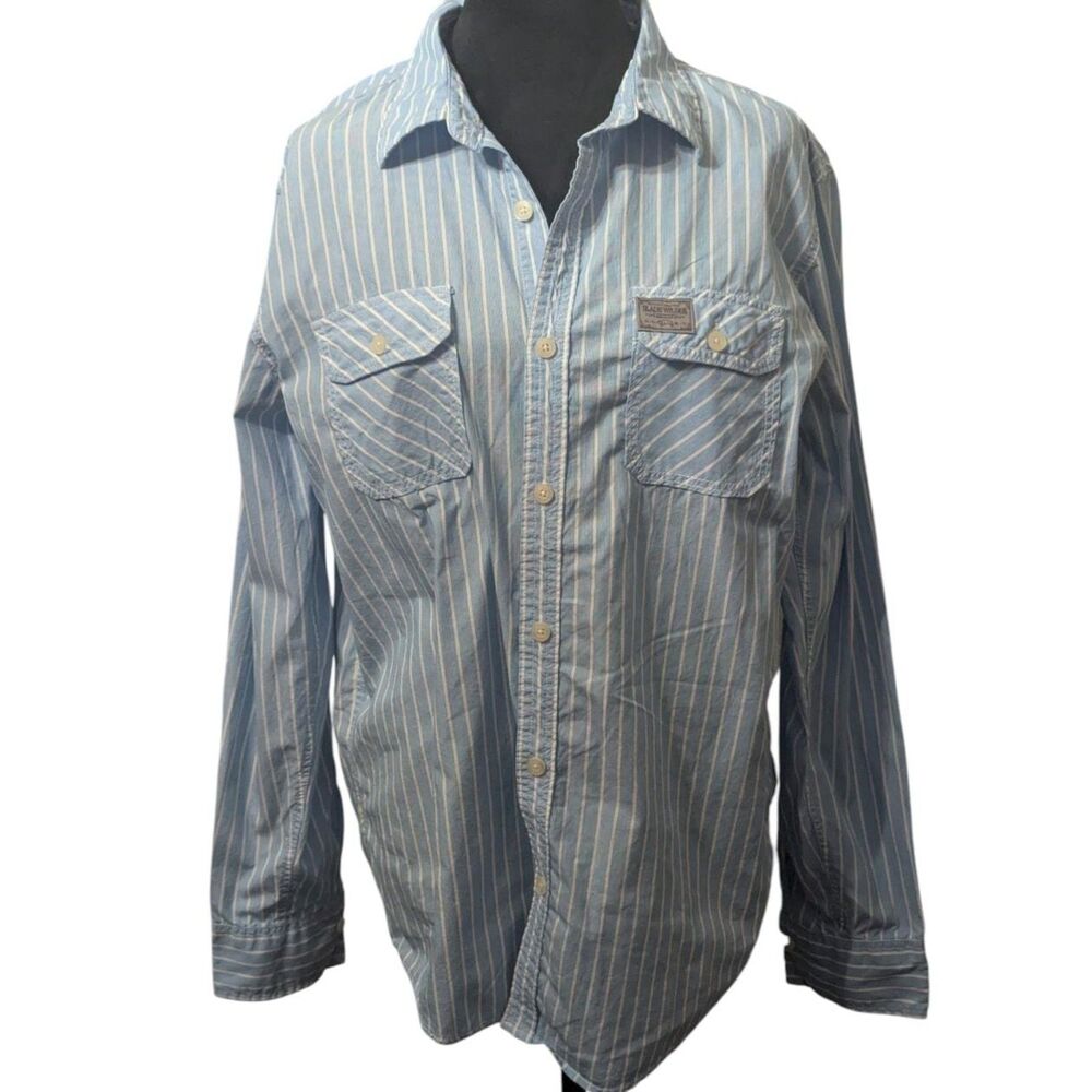 SLADE WILDER Blue White Pinstripe Workwear Button Down Shirt Large